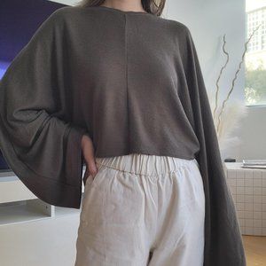 Wilfred Free Olive Balloon Sleeve Crop Top | Size XS